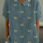 Women's Flowers And Leaves Casual Cotton And Linen Shirt