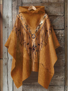Retro Ethnic Art Print Hooded Warm Shawl