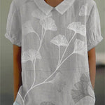 Women's Flower And Leaf Art Pattern Print Casual Cotton And Linen Shirt
