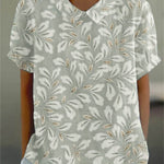 Women's Flower And Leaf Art Pattern Print Casual Cotton And Linen Shirt