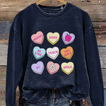 Teacher Conversation Hearts Valentine's Day Print Casual Sweatshirt