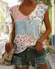Vintage Floral Print V-neck Sleeveless Vest