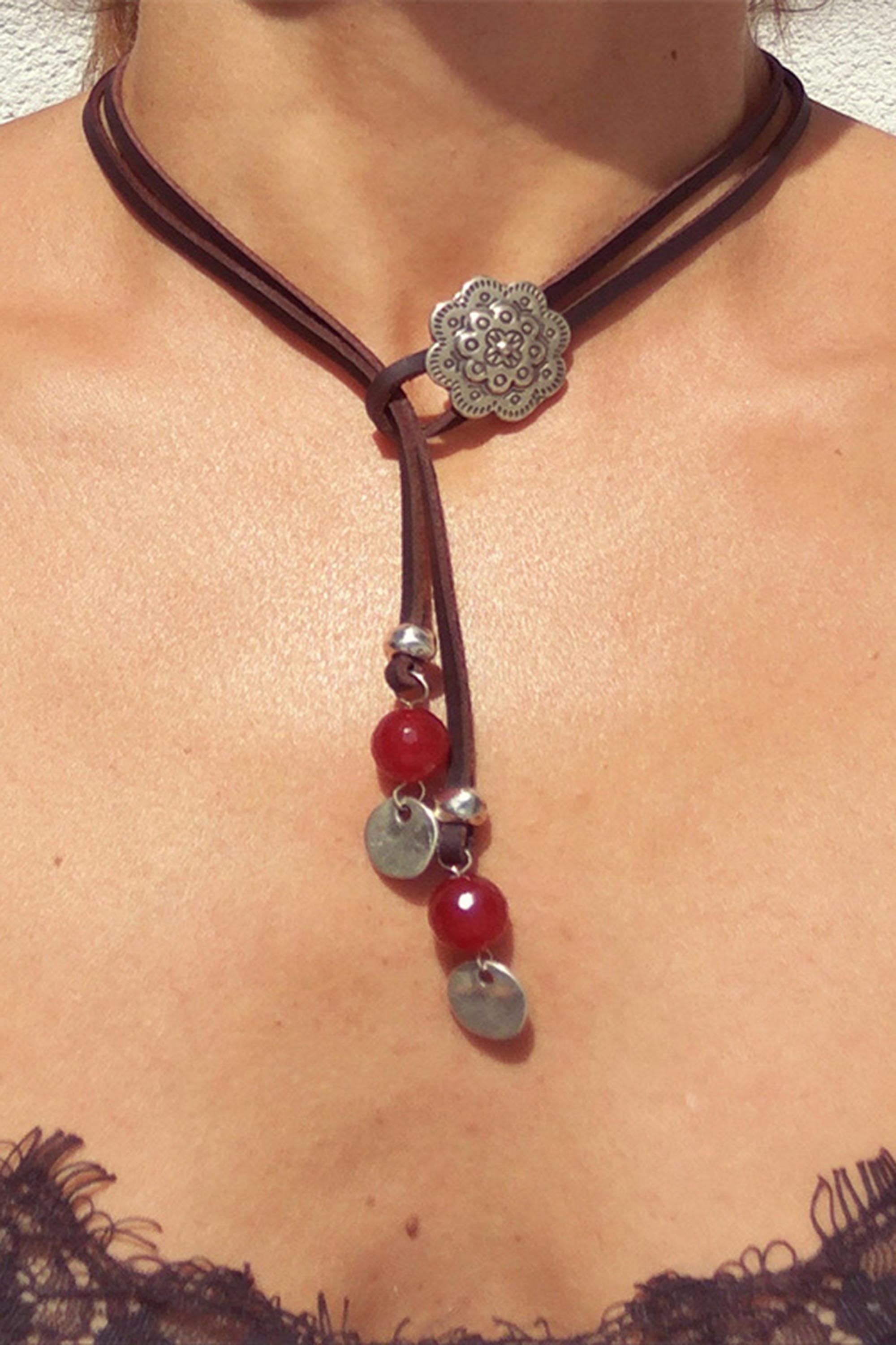 Boho leather cord collarbone chain
