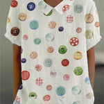 Women's Rainbow Buttons Art Pattern Print Casual Cotton And Linen Shirt