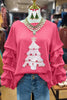 Christmas Tree Print Ruched Long Sleeve Top