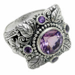 Meditation Amethyst Flower Silver Ring✨