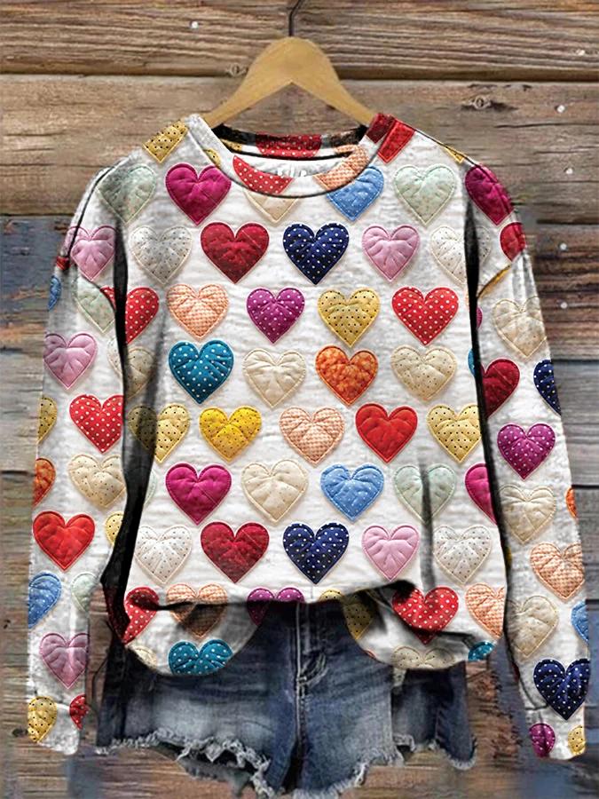 Valentine's Day Colorful Hearts Love Art Print Pattern Casual Sweatshirt