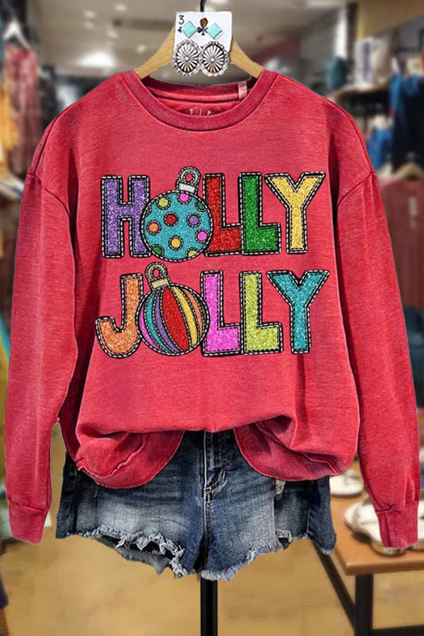 Colorful Holly Jolly Print Sweatshirt