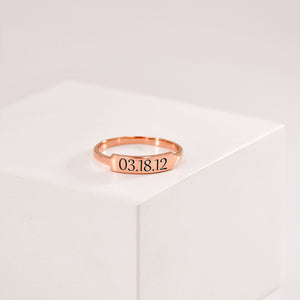 Custom Delicate Dainty Bar Date Ring