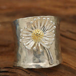 Sterling Silver Blooming Daisy Wide Band Ring