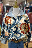 Vintage Floral Print Striped Collar Top