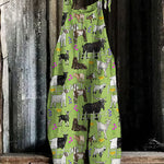 Comstylish Retro Funny Farm Sheep Art Print Linen Loose Casual Jumpsuit