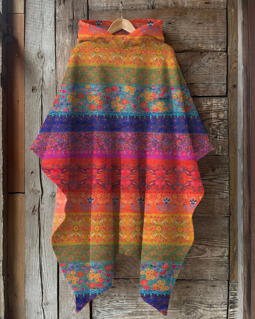 Vintage Bohemian Floral Print Hooded Cape