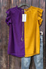 Color Block Mock Neck Ruffle Sleeve Top