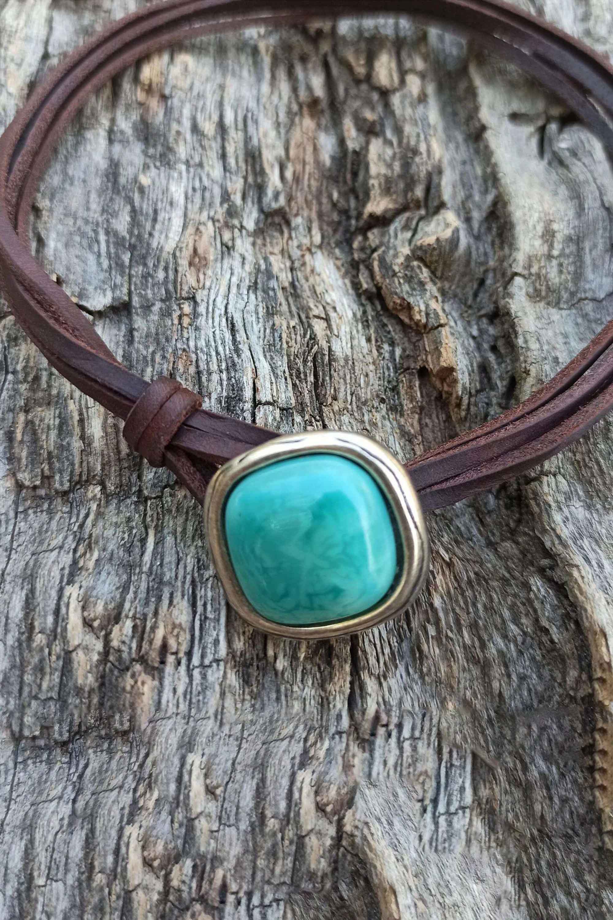 Boho Turquoise Alloy Leather Rope Pendant