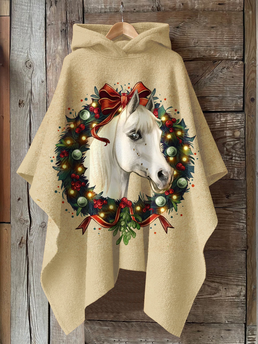 Christmas Horse Art Print Hooded Warm Cape