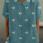 Women's Flowers And Leaves Casual Cotton And Linen Shirt