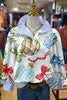 Christmas Ornaments Print Striped Collar Top