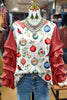 Christmas Ornaments Print Ruched Sleeve Top