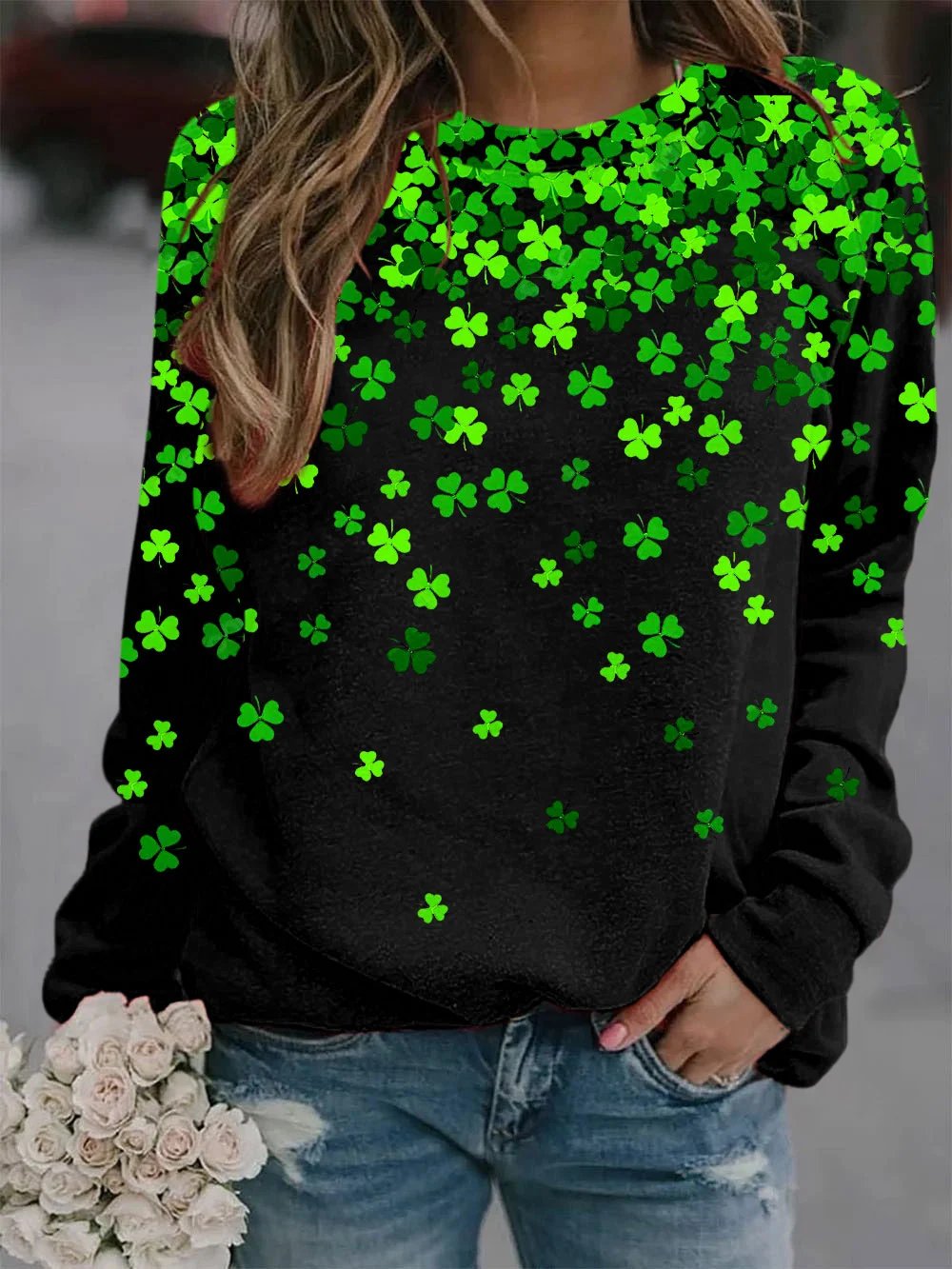 Women's St. Patrick's Day Shamrock Print Sweatshirt