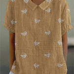 Women's Flowers And Leaves Casual Cotton And Linen Shirt
