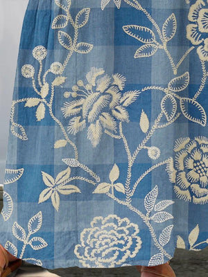 Women's Flowers And Leaves Art Pattern Print Linen Pocket Skirt