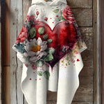 Vintage Valentine Heart Floral Print Hooded Cape