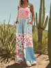Retro Contrast Floral Bohemian Wide-leg Jumpsuit