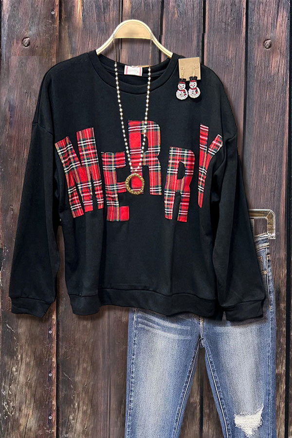 Plaid Merry Patch Long Sleeve Sweatshirt