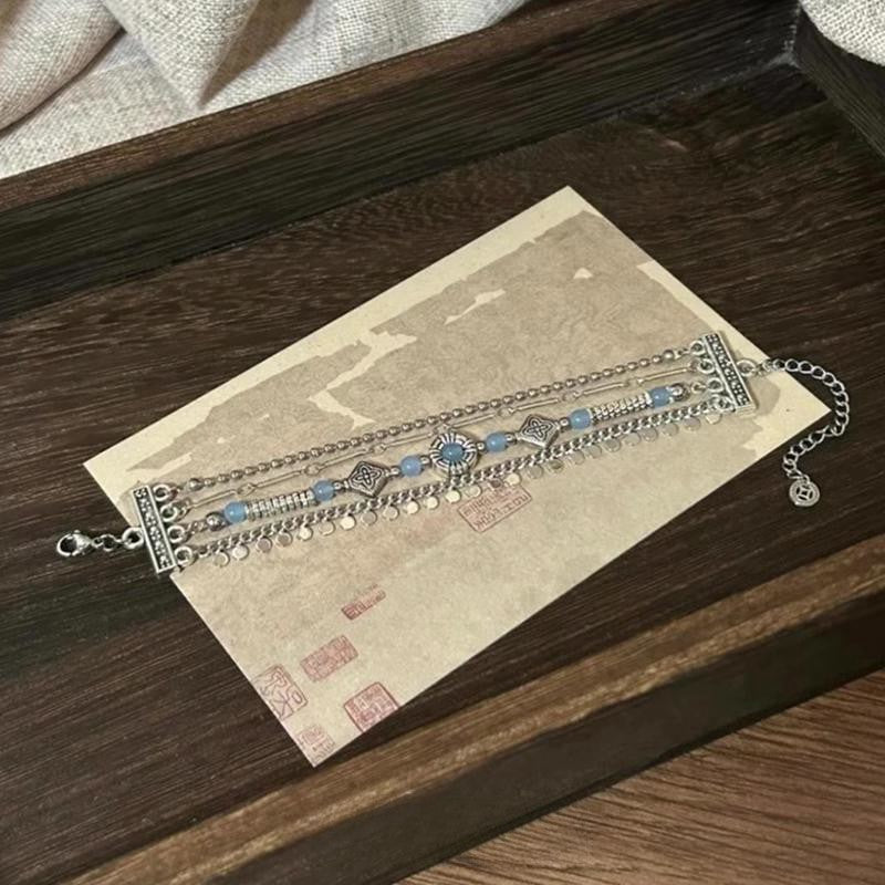 Vintage Layered Blue Tassel Bracelet