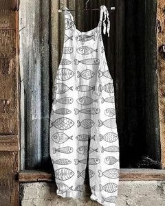 Japanese Art Print Loose Casual Jumpsuit
