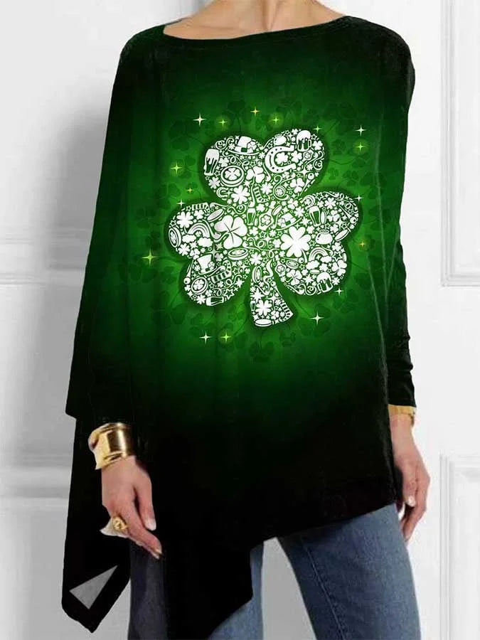 Trendy Print Asymmetric Long Sleeve Top