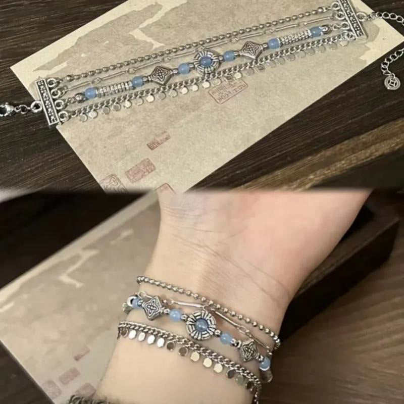 Vintage Layered Blue Tassel Bracelet