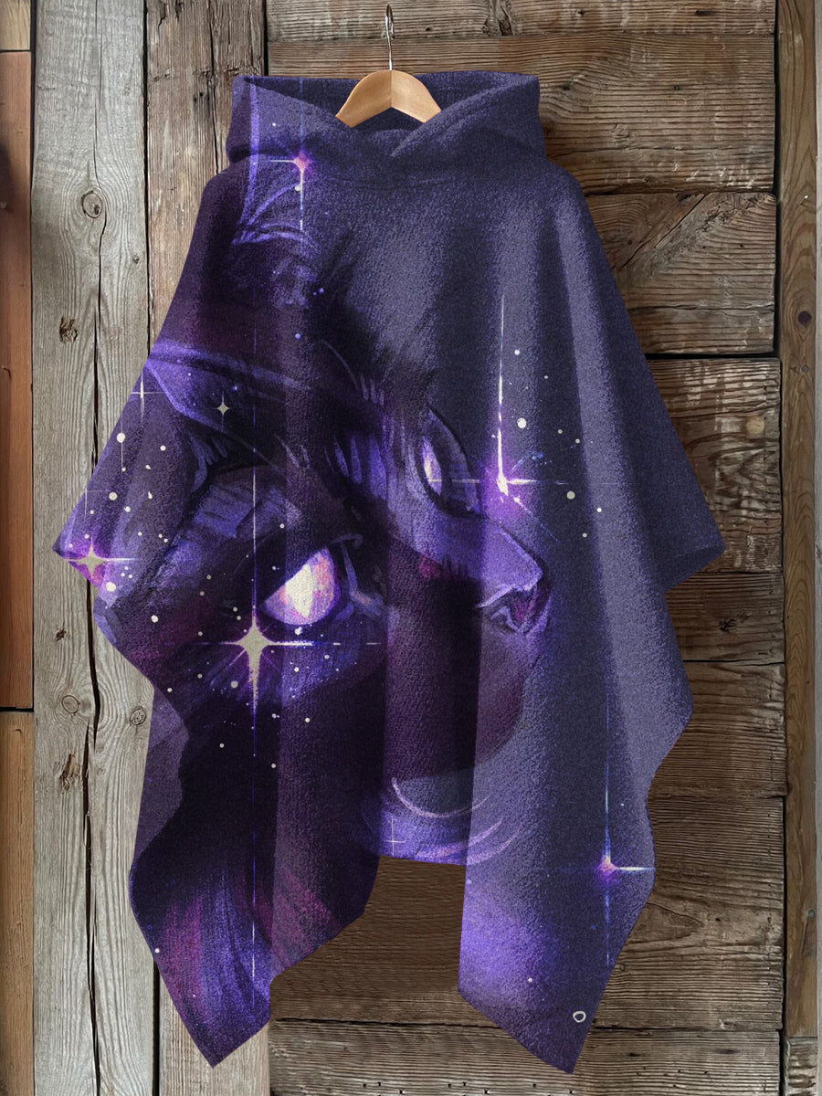 Cat Art Print Hooded Warm Cape