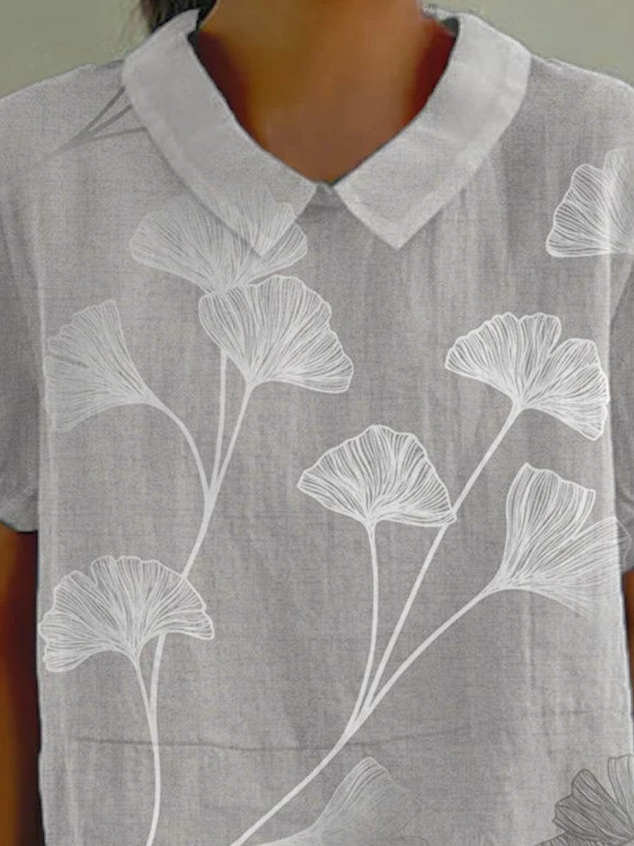 Women's Flower And Leaf Art Pattern Print Casual Cotton And Linen Shirt