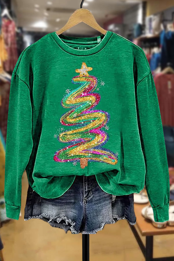 Colorful Art Christmas Tree Print Sweatshirt