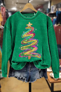Colorful Art Christmas Tree Print Sweatshirt