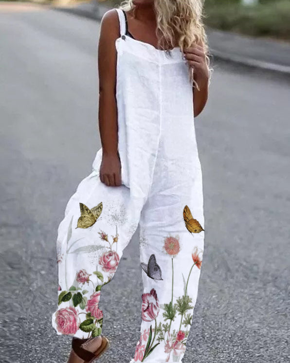 Floral Print Loose Casual Jumpsuit