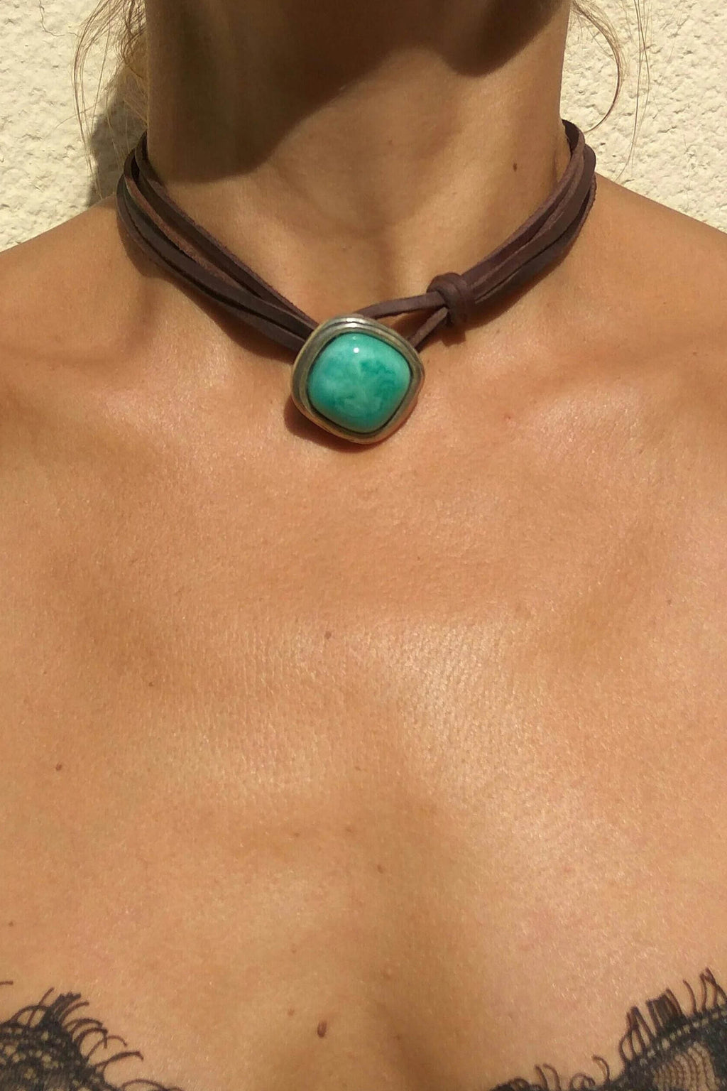 Boho Turquoise Alloy Leather Rope Pendant