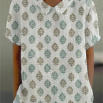 Women's Abstract Geometry Art Pattern Print Casual Cotton And Linen Shirt