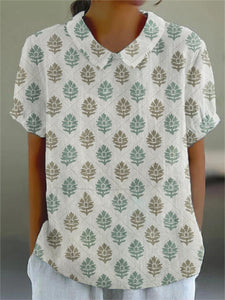 Women's Abstract Geometry Art Pattern Print Casual Cotton And Linen Shirt