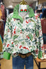 Christmas Holly Print Striped Collar Top