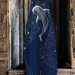 Starry Whale Art Print Loose Fit Cozy Jumpsuit