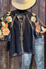 Flower Embroidered Puff Sleeve Velvet Top
