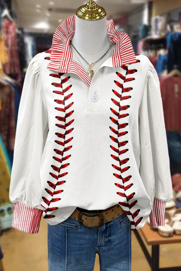 Game Day Baseball Print Collar Top