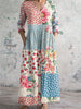 Retro Floral Print Short Sleeve V Neck Midi Dress