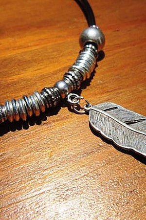 Leather Rope Feather Pendant Retro Handmade Necklace