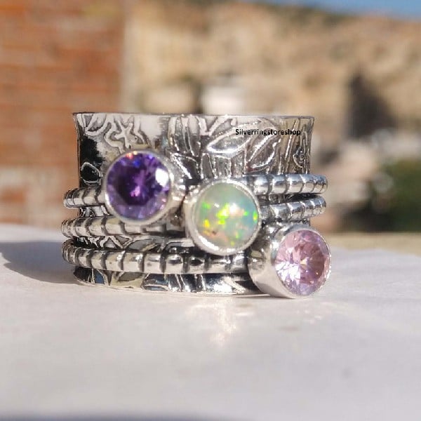 🎁Bohemian Gemstone Meditation Spinner Ring