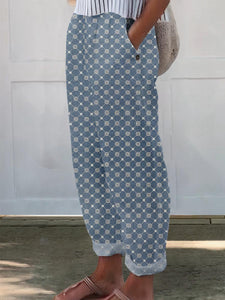 Women's Abstract Geometry Art Pattern Printed Cotton And Linen Casual Pants