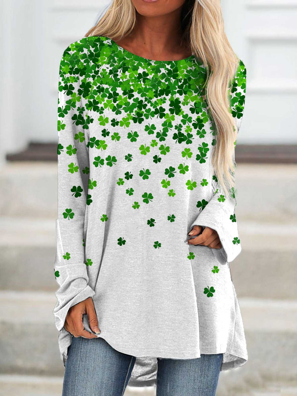 Women's St. Patrick's Day Shamrock Print T-Shirt